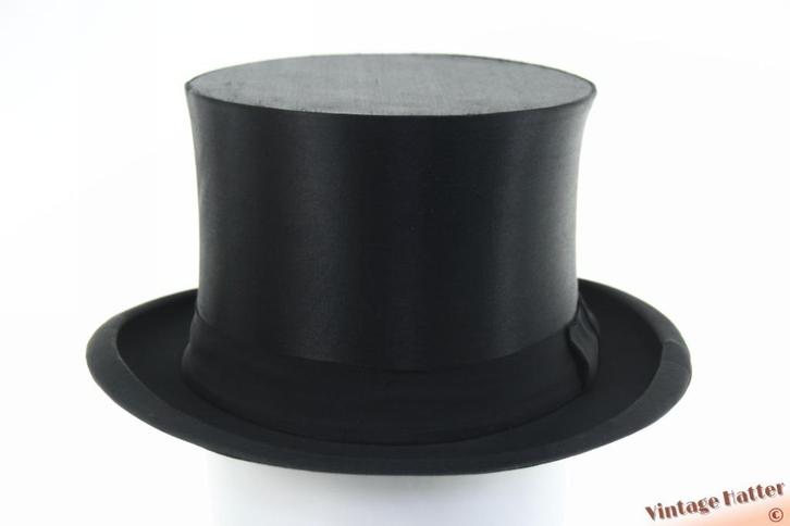 Vouwbare hoge opera klakhoed Elegant zwart zijde 56,5 - 57, Antiek en Kunst, Antiek | Kleding en Accessoires, Heren, Ophalen of Verzenden