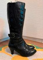 Hoge zwarte leren laarzen 39, Hoge laarzen, Zwart, Ophalen of Verzenden, Vintage