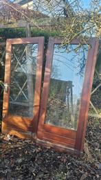 Dubbele houten buitendeur met glas, Ophalen, Gebruikt, 80 tot 100 cm, Buitendeur
