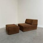 Ribfluwelen fauteuil met Poef - slaapbank vintage design 70s, Ophalen, Gebruikt, 100 tot 125 cm, Onbekend