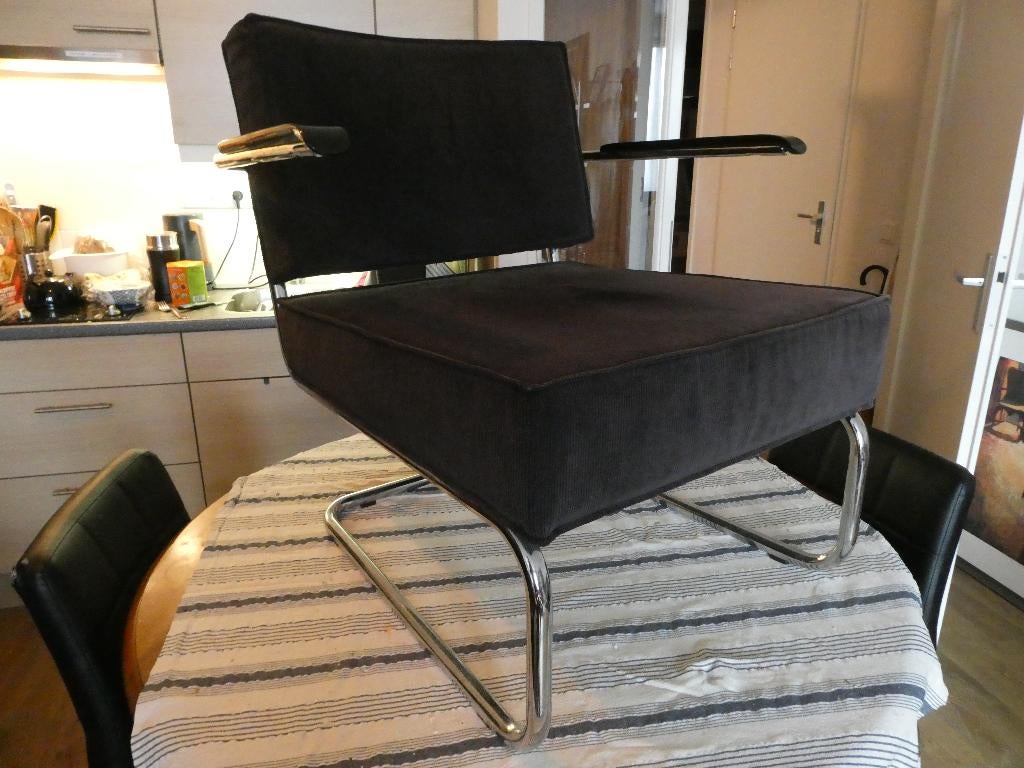 GISPEN stijl  Ridge Rib fauteuil., Huis en Inrichting, Fauteuils, Gebruikt, Metaal, Stof, 50 tot 75 cm, 75 tot 100 cm, Ophalen