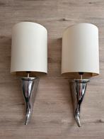 2 x wandlampen (wit/roomwitte kap + rvs) Brass & Boom, Ophalen, Zo goed als nieuw