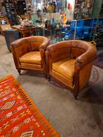 Set vintage French Parisian leather club Barrel Chairs, Huis en Inrichting, Fauteuils, Ophalen, ., 75 tot 100 cm, .