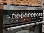 Luxe Fornuis Boretti 90 cm hoogglans zwart rvs 2 ovens, Witgoed en Apparatuur, Fornuizen, 60 cm of meer, 5 kookzones of meer, Vrijstaand