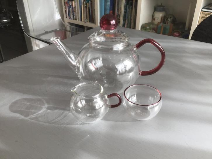 Glazen theeservies Jenaer Glas ; theepot & roomstel, Huis en Inrichting, Keuken | Keukenbenodigdheden, Zo goed als nieuw, Ophalen of Verzenden