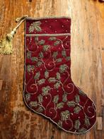 Prachtig geborduurde kerstsok Victoriaans. Fluweel 1980, Ophalen of Verzenden, Zo goed als nieuw