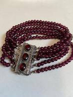 Armband granaat 19 cm zilver slotje met granaten, Sieraden, Tassen en Uiterlijk, Armbanden, Ophalen, Zo goed als nieuw, Rood, Zilver