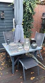 Tuinset met tafel, stoelen en parasol, Ophalen, Gebruikt, Vierkant, Metaal
