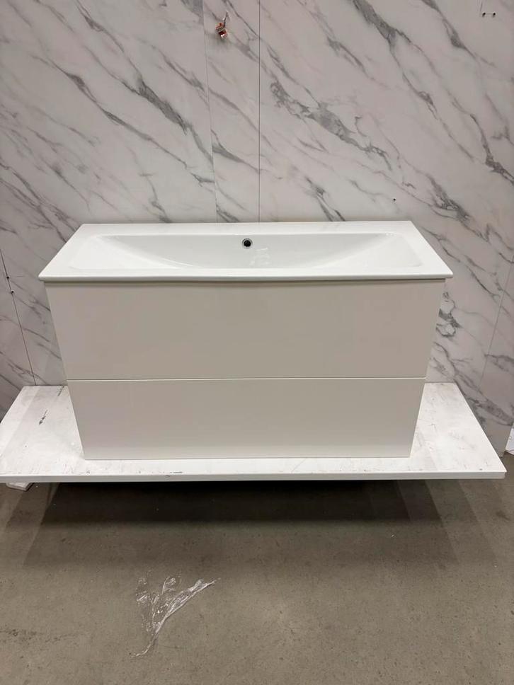 Badmeubel 100cm hoogglans wit + wastafel, Huis en Inrichting, Badkamer | Badkamermeubels, Nieuw, Wastafelkast, Minder dan 100 cm
