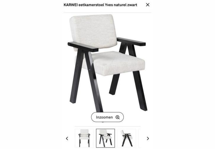4x Karwei Yves eetkamerstoelen – naturel/zwart, Huis en Inrichting, Stoelen, Gebruikt, Vier, Hout, Stof, Grijs, Ophalen