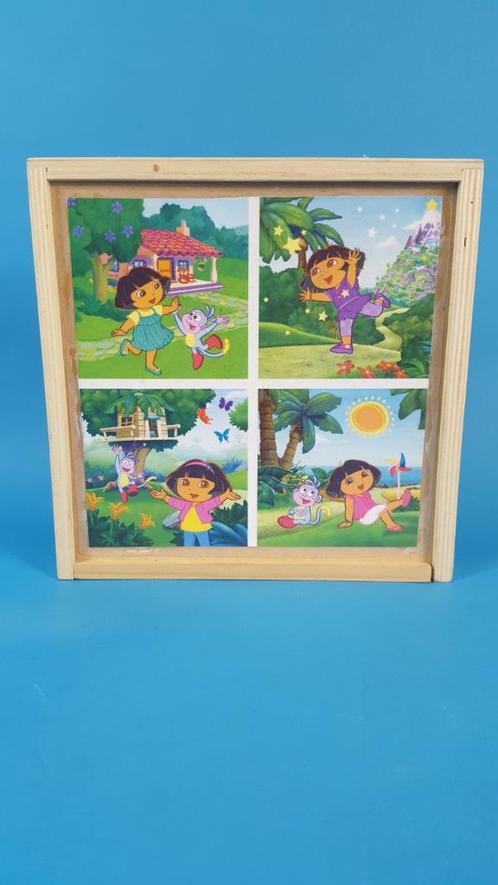 4 Houten puzzels Dora the Explorer in houten kistje. K13, Kinderen en Baby's, Speelgoed | Kinderpuzzels, Gebruikt, Ophalen of Verzenden