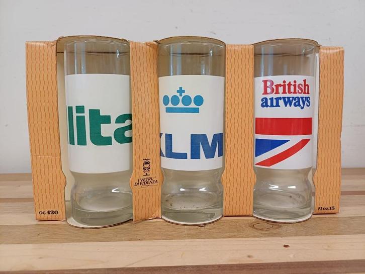 6 glazen - KLM, British Airways, Alitalia, Verzamelen, Glas en Borrelglaasjes, Zo goed als nieuw, Overige typen, Ophalen of Verzenden