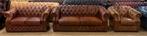 Prachtig Chesterfield Bankstel 3/2/1 Zits Cognac Bruin., Ophalen of Verzenden, Gebruikt, Leer, Chesterfield Brand