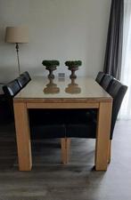 Eethoek (uitschuifbare tafel) 6-8 personen+6 leren stoelen, Huis en Inrichting, Tafels | Eettafels, Ophalen, Gebruikt, 50 tot 100 cm