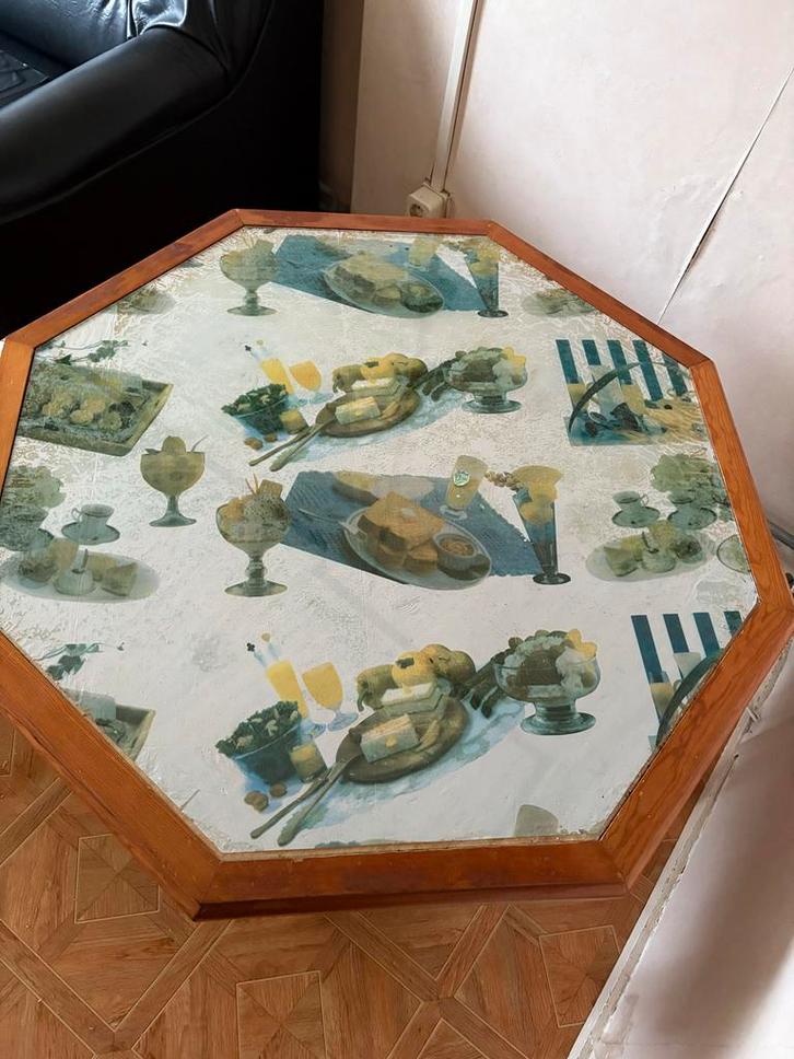 Houten salontafel met glasplaat, Antiek en Kunst, Antiek | Meubels | Tafels, Ophalen