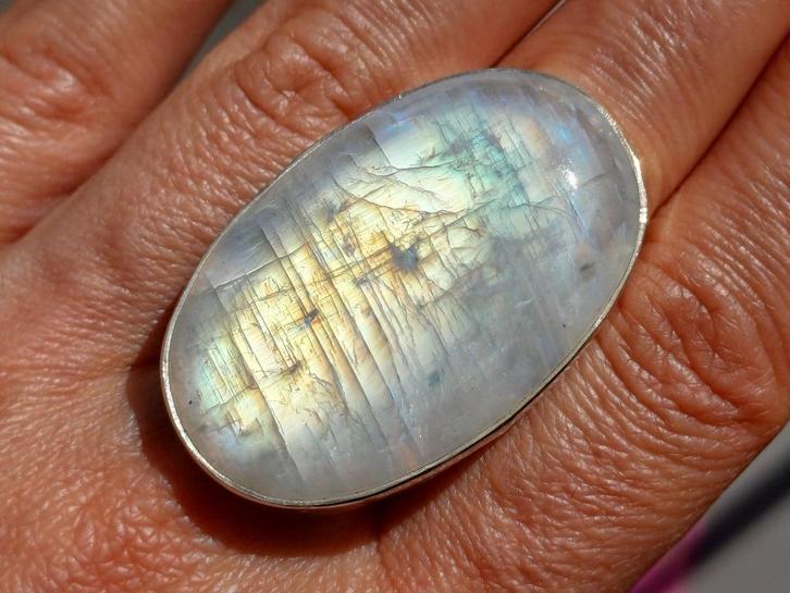 Vanoli Gigantische 925 zilveren ring maansteen maat 19, Sieraden, Tassen en Uiterlijk, Ringen, Nieuw, Dame, 19 tot 20, Wit, Zilver