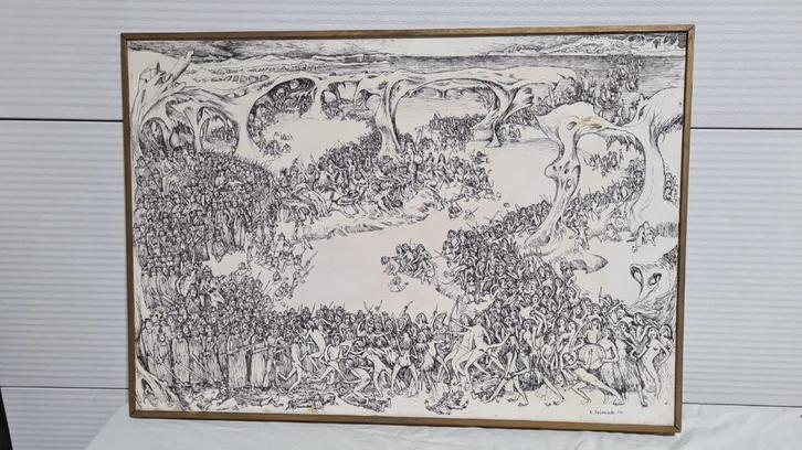 René de Coninck pentekening op paneel, 1955, Antiek en Kunst, Kunst | Schilderijen | Klassiek, Ophalen of Verzenden