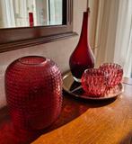 Rode vazen en theelichthouders set, Huis en Inrichting, Ophalen, Rood, Glas, Minder dan 50 cm