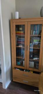 Eiken Boekenkast / Vitrinekast met Lades, Ophalen, Eikenhout, 50 tot 100 cm, Zo goed als nieuw