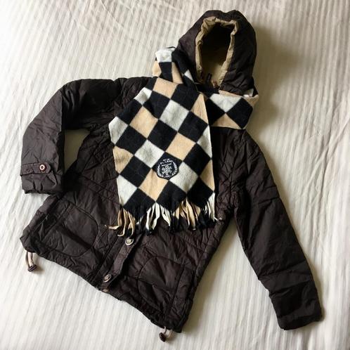 Mooie warme winterjas & bijpassende geruite sjaal, maat: 104, Kinderen en Baby's, Kinderkleding | Maat 104, Zo goed als nieuw