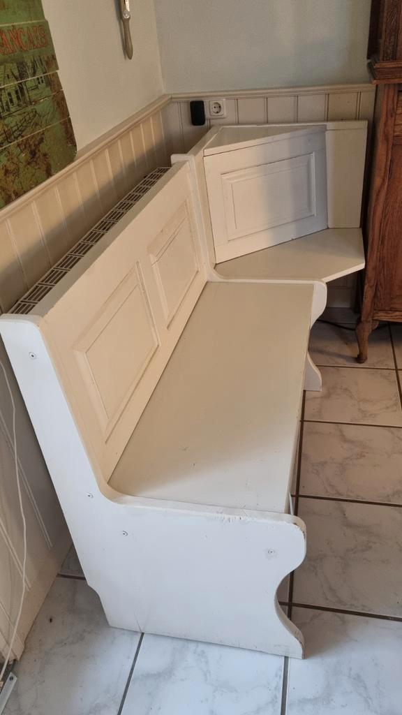 Brocante oude hoekbank met klep / eetkamerbank, Antiek en Kunst, Curiosa en Brocante, Ophalen