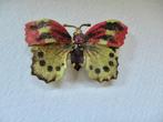 Goudkleurige VLINDER Broche apart matkleur roze /geel /paars, Overige materialen, 4 tot 7 cm, Gebruikt, Verzenden