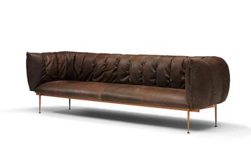 Prachtige luxe bank sofa PUFFER Jess Design leer donkerbruin beschikbaar voor biedingen
