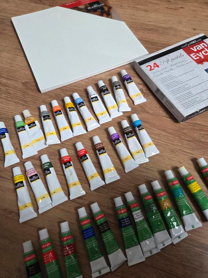 Schilderspakket: acryl Verf, Doek & Pastels, Hobby en Vrije tijd, Schilderen, Zo goed als nieuw, Acrylverf, Ophalen of Verzenden