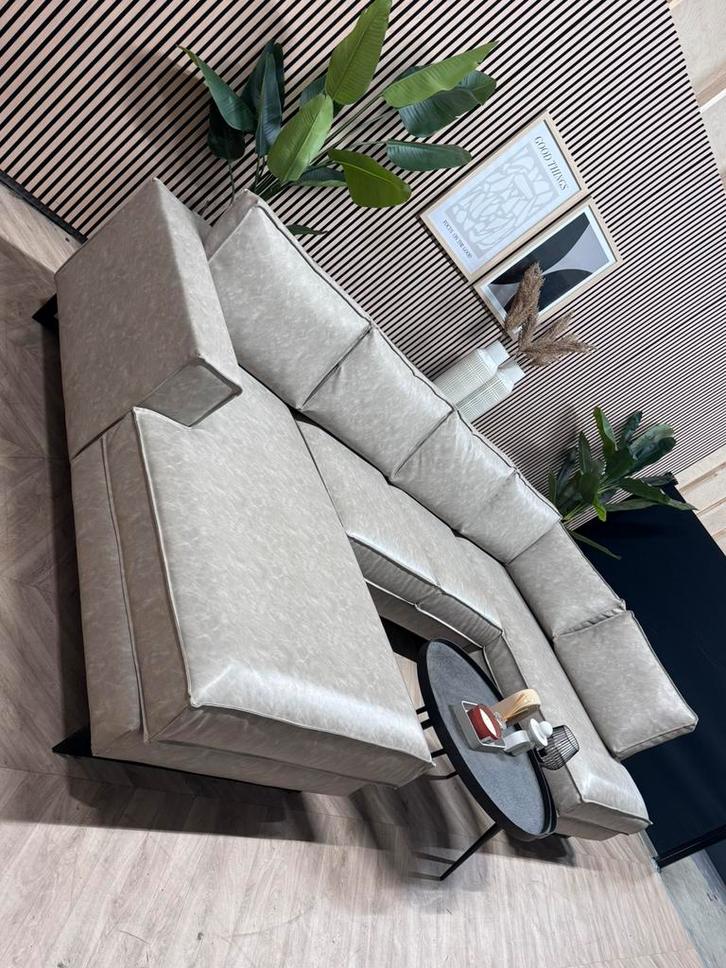 ZGAN Moderne Microleer U-Bank/Hoekbank - Beige - 330cm, Huis en Inrichting, Banken | Bankstellen, Zo goed als nieuw, Hoekbank