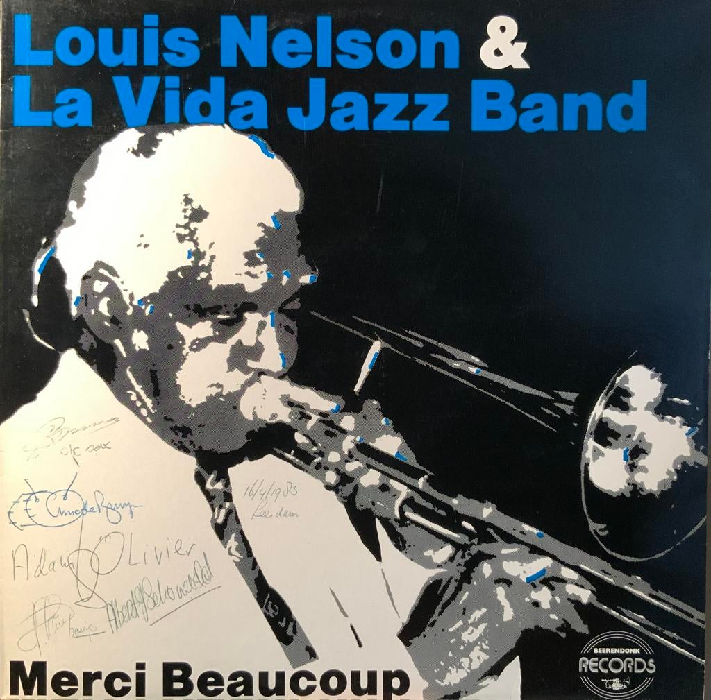 Vinyl Louis Nelson - Merci Beaucoup (met handtekeningen), Cd's en Dvd's, Vinyl | Jazz en Blues, Verzenden, Gebruikt