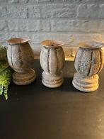 3 houten kandelaars, Ophalen of Verzenden, Zo goed als nieuw, Overige materialen, Minder dan 25 cm