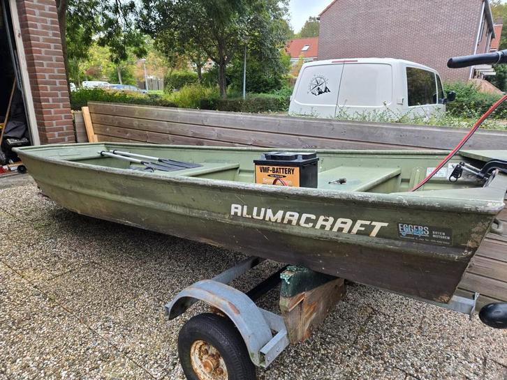 Alumacraft 1236 visboot compleet met motoren en trailer., Watersport en Boten, Vis- en Consoleboten, Gebruikt, Tot 10 pk, 3 tot 6 meter