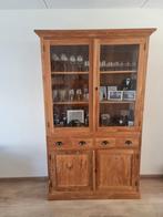 Teakhouten Servieskast met Glasdeuren, Ophalen, Gebruikt, 100 tot 150 cm, 200 cm of meer