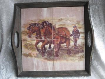 Trekpaarden Tegeltableau Dienblad 4 Tegels beschikbaar voor biedingen