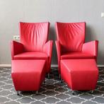 8x Montis Windy rood leder + bijpassende voetenbank, Niet ingevuld, Niet ingevuld, Leer, Ophalen of Verzenden