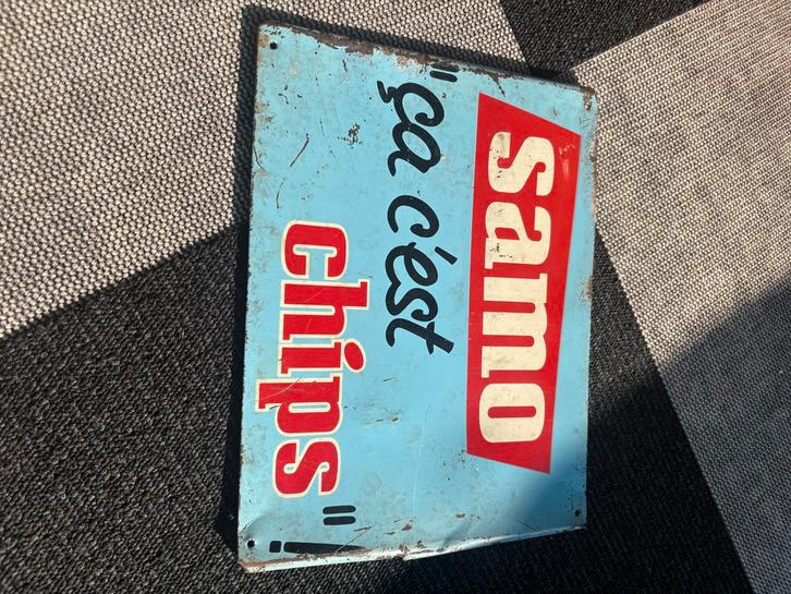 Oude Sano Chips blik Reclamebord, Antiek en Kunst, Antiek | Emaille, Ophalen of Verzenden