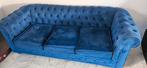 Blauwe Velvet Chesterfield Bank - 3 persoons, Gebruikt, 150 tot 200 cm, Chesterfield, Driepersoons
