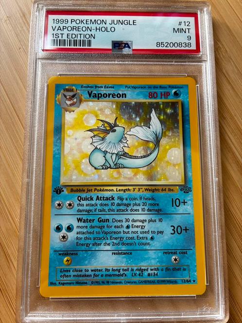 WOTC 1999 Pokemon Jungle - 1st Edition Vaporeon Holo PSA 9, Hobby en Vrije tijd, Verzamelkaartspellen | Pokémon, Zo goed als nieuw