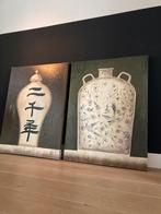Schilderijen japans en delfts blauwe vazen, 75 tot 100 cm, Tekening, Gebruikt, Ophalen of Verzenden