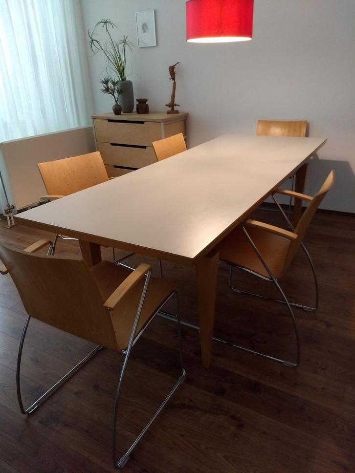 Ligne Roset eettafel bureau design 2.20 x 85, met onderplank, Huis en Inrichting, Tafels | Eettafels, Zo goed als nieuw, 50 tot 100 cm