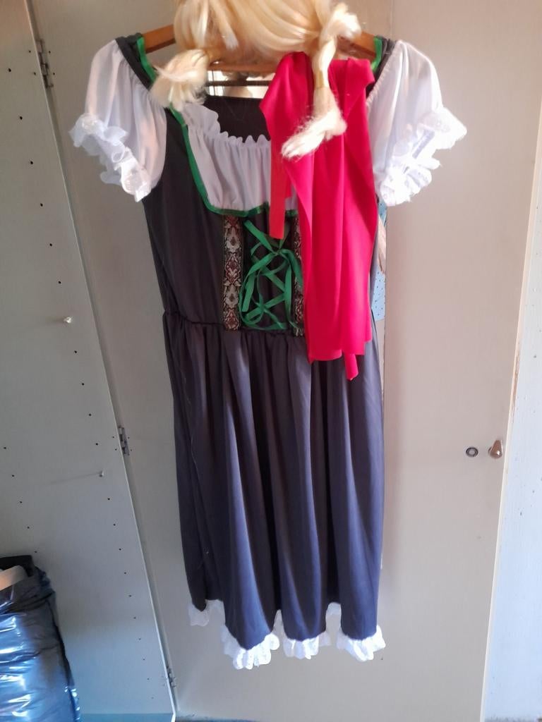 Leuk Tiroler Jurkje met Pruik - Maat 40 rood schortje, Maat 38/40 (M), Carnaval, Ophalen of Verzenden, Kleding