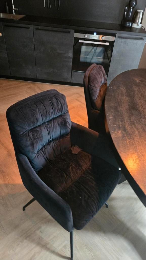 Zwarte design stoel 4x, Huis en Inrichting, Stoelen, Gebruikt, Eén, Metaal, Stof, Zwart, Ophalen