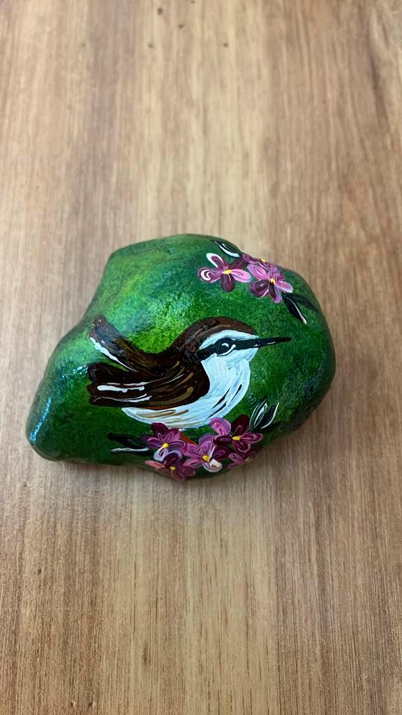 Beschilderde steen vogel, Hobby en Vrije tijd, Schilderen, Zo goed als nieuw, Ophalen of Verzenden