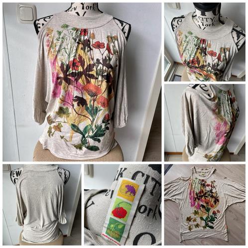 Bloemenshirt of top boheems 42/44, Kleding | Dames, Tops, Zo goed als nieuw, Maat 42/44 (L), Beige, Korte mouw, Ophalen of Verzenden