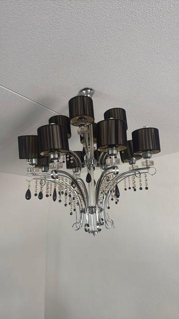 Luxe Zwart-Chroom Kroonluchter met Kristallen beschikbaar voor biedingen