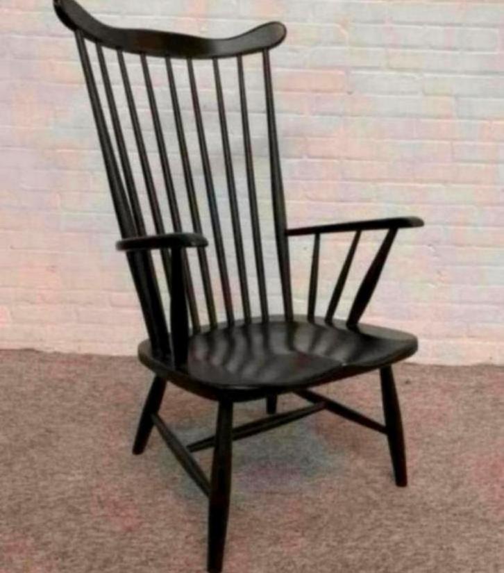 Fauteuil mooie zwarte spijlen fauteuil Pastoe jaren 60., Huis en Inrichting, Fauteuils, Ophalen of Verzenden