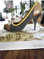 Stof/ leder pump Jennifer&Jennifer hoge hak mt. 40, Ophalen, Pumps, Bruin, Nieuw