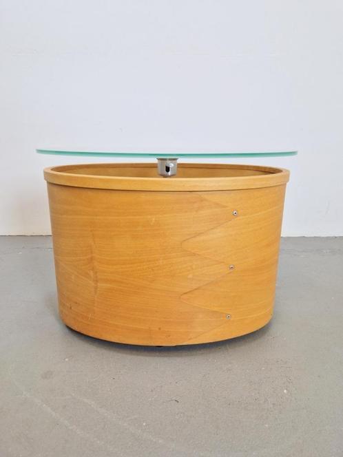 Modernistische bijzettafel cilinder Paul Mayen plywood '80, Huis en Inrichting, Slaapkamer | Nachtkastjes, Zo goed als nieuw, 55 tot 70 cm