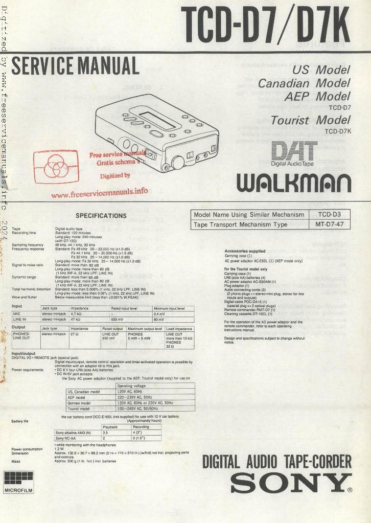 Sony, tcd-d7 -d7k digital audio tape-corder service manual, Boeken, Overige Boeken, Gelezen, Ophalen of Verzenden