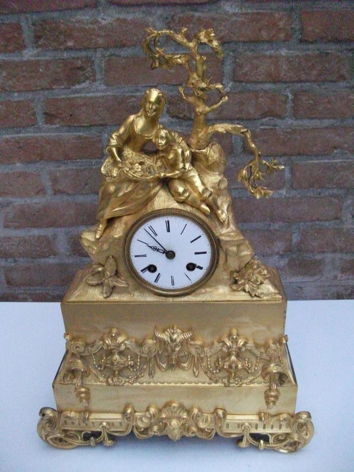 Antieke vuur vergulde Pendule 7 - 1802 Touwtje, Antiek en Kunst, Antiek | Klokken, Ophalen
